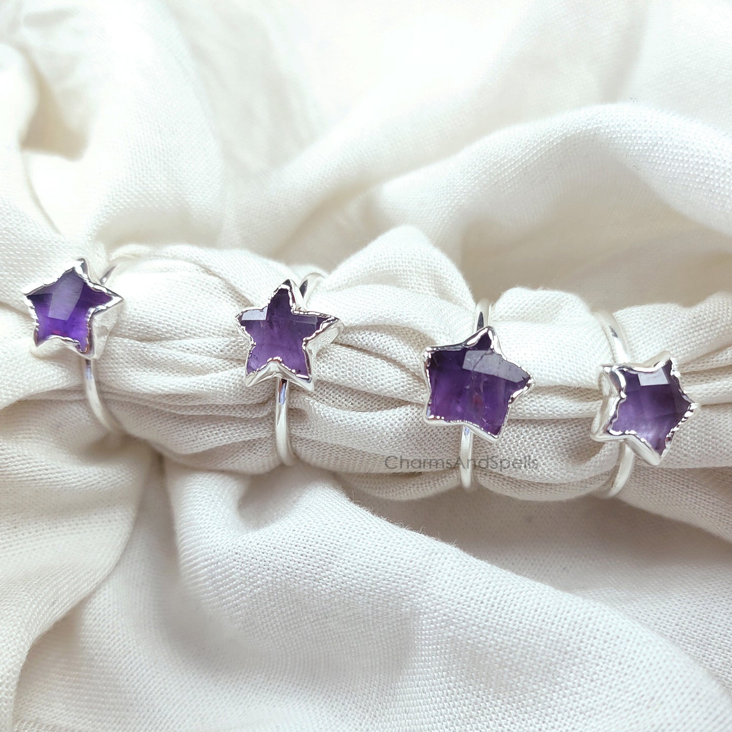 Natural Purple Amethyst Star Ring | Electroplated Boho Ring