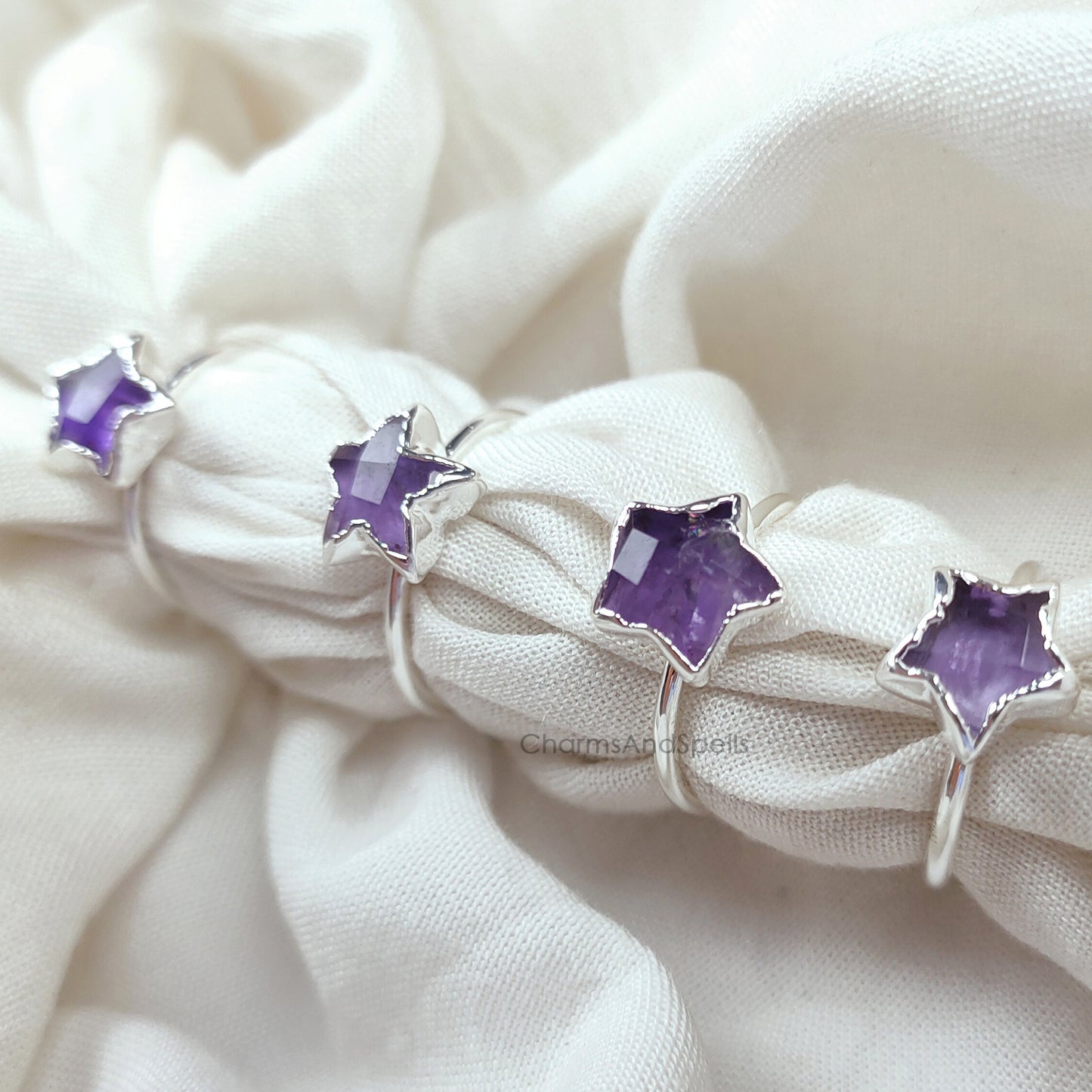 Natural Purple Amethyst Star Ring | Electroplated Boho Ring