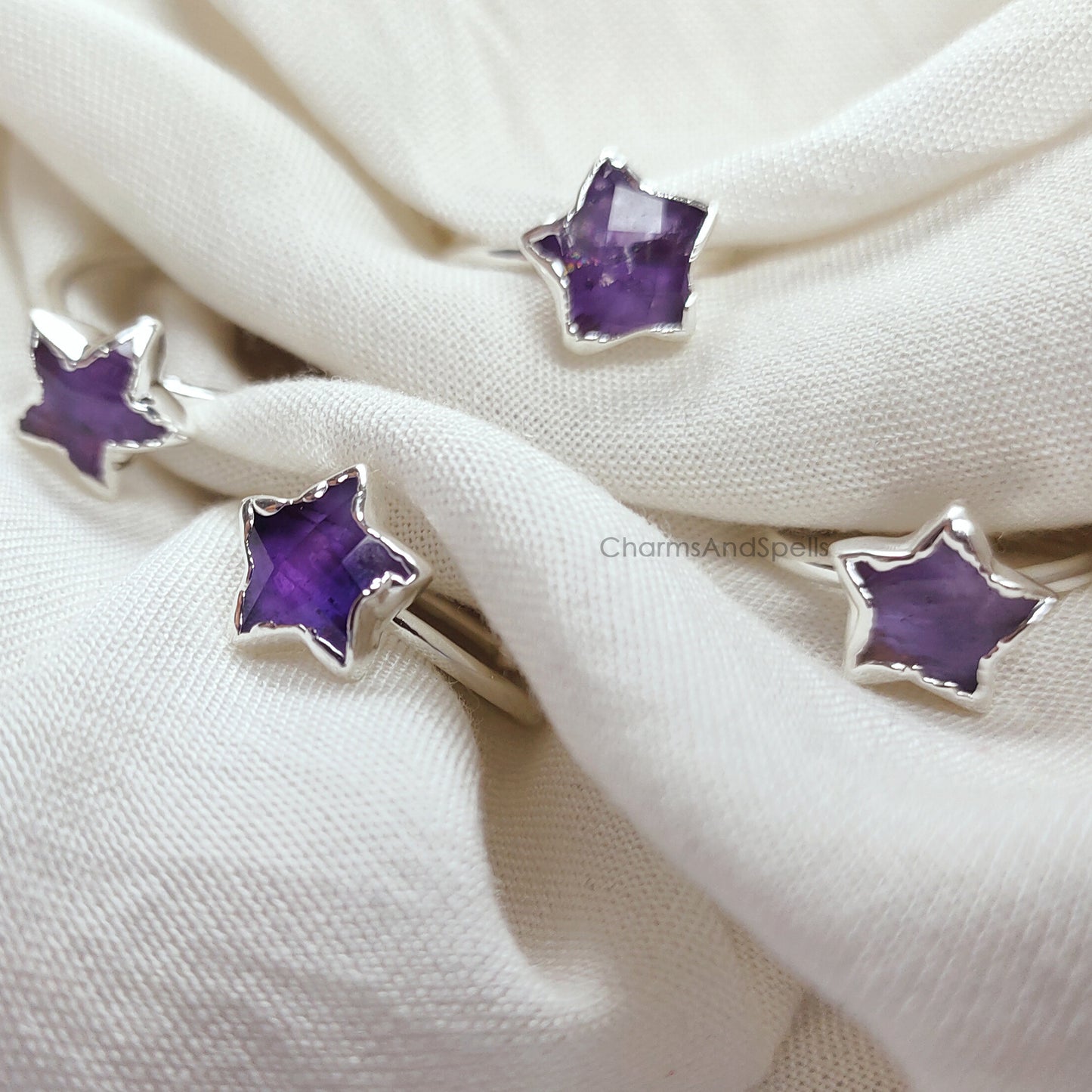 Natural Purple Amethyst Star Ring | Electroplated Boho Ring