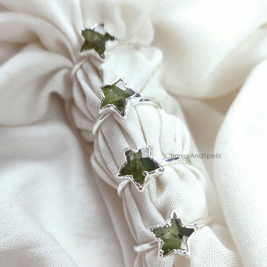 Natural Vesuvianite Ring | Green Gemstone Stacking Ring | August Birthstone