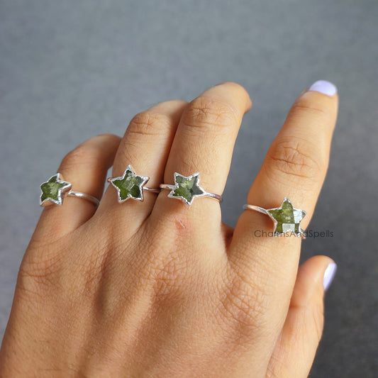 Natural Vesuvianite Ring | Green Gemstone Stacking Ring | August Birthstone