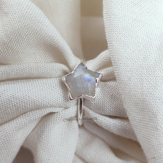 Natural Moonstone Star Ring | Electroplated Handmade June Birthstone
