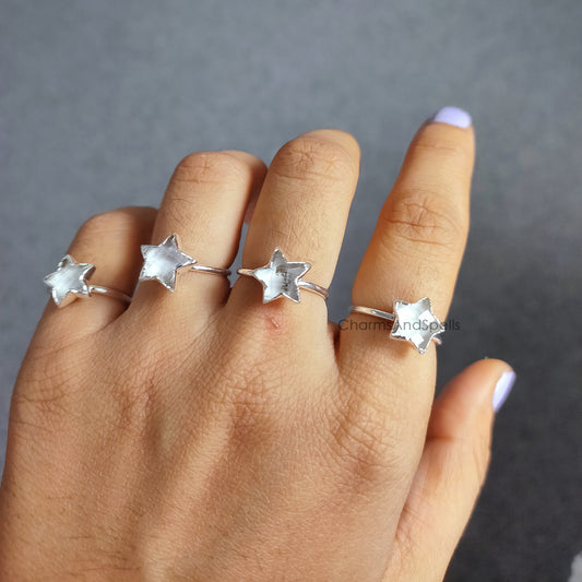 Clear Crystal Quartz Ring | Electroplated Handmade Gemstone Ring