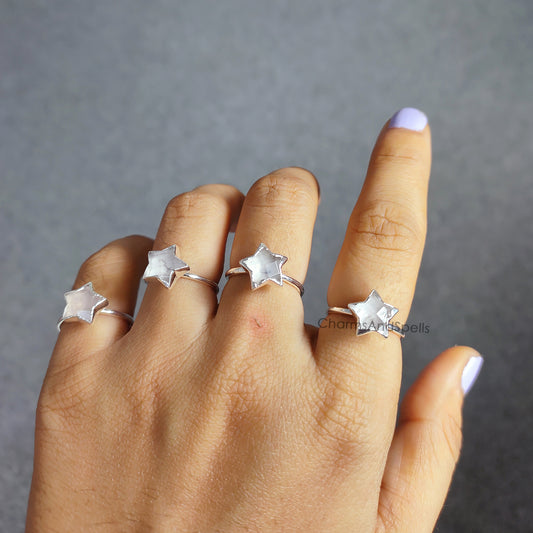 Natural Pink Rose Quartz Ring | Electroplated Star Shape | Handmade Women Jewelry