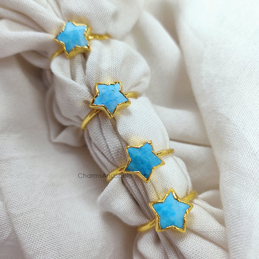 Turquoise Star Ring | Blue Birthstone Jewelry | Electroplated Woman Ring