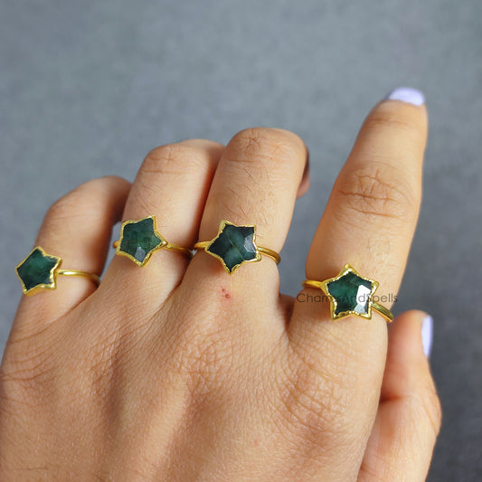 Natural Green Emerald Ring | Handmade Boho May Birthstone Jewelry