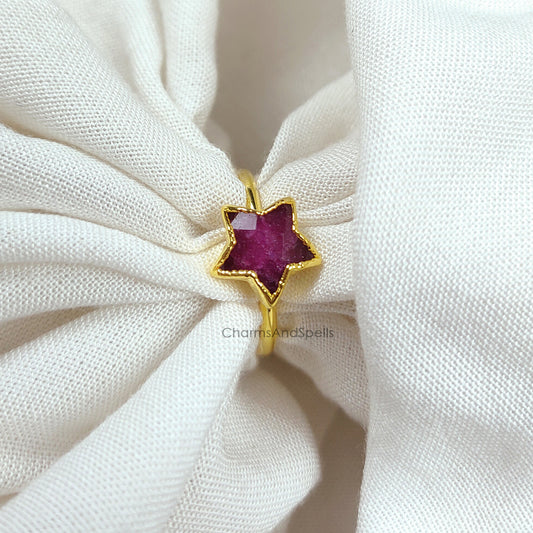 Star Shape Ruby Ring | Handmade July Birthstone Jewelry