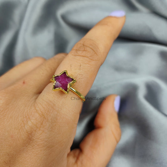 Star Shape Ruby Ring | Handmade July Birthstone Jewelry