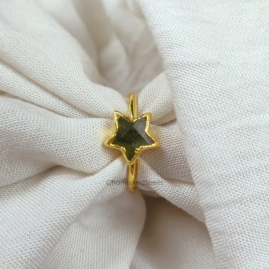 Natural Vessonite Ring | Handmade Boho Electroplated Jewelry