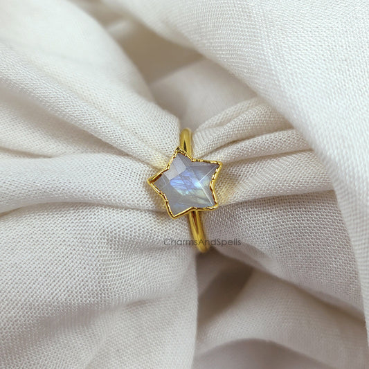 Blue Flashy Moonstone Ring | Handmade Minimalist Birthstone Jewelry