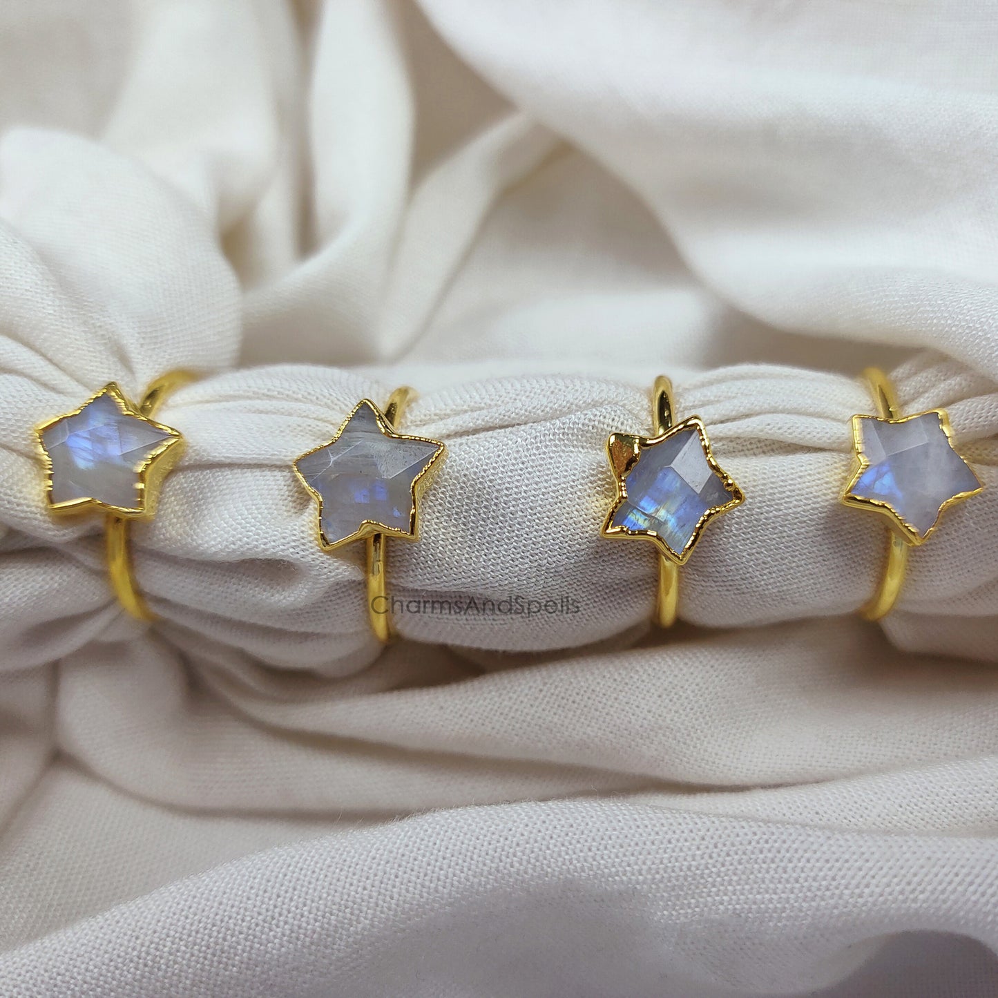 Blue Flashy Moonstone Ring | Handmade Minimalist Birthstone Jewelry