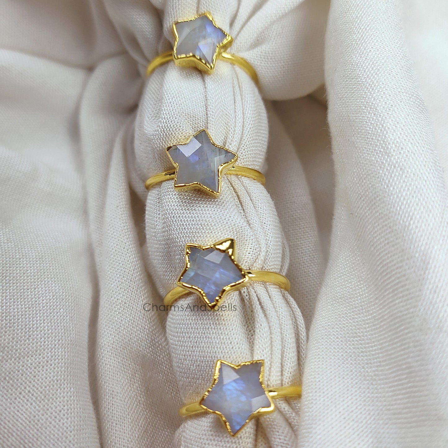 Blue Flashy Moonstone Ring | Handmade Minimalist Birthstone Jewelry