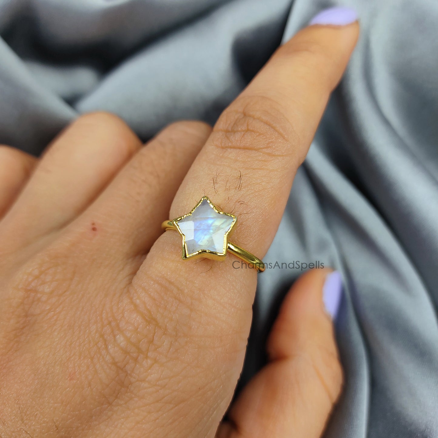 Blue Flashy Moonstone Ring | Handmade Minimalist Birthstone Jewelry