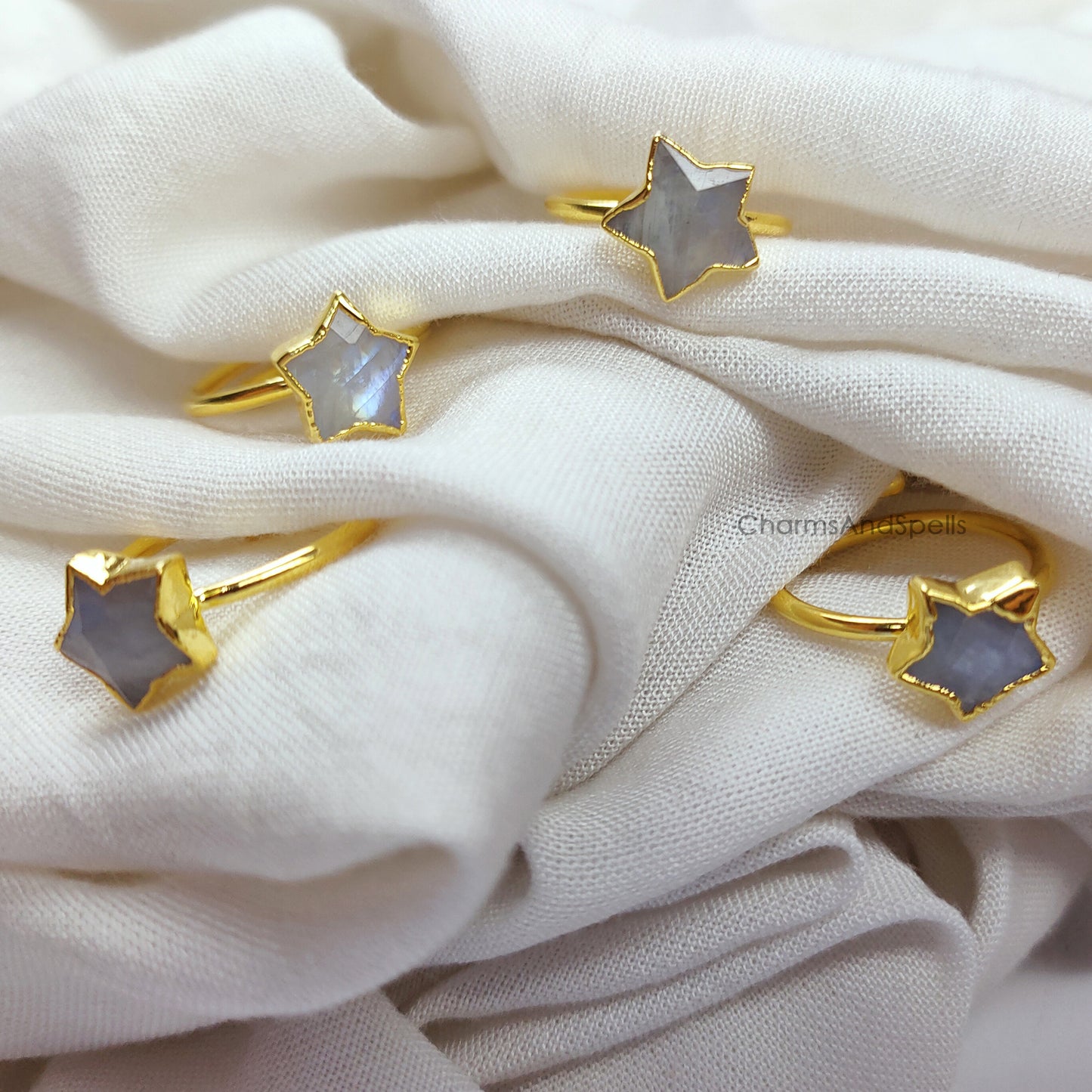 Blue Flashy Moonstone Ring | Handmade Minimalist Birthstone Jewelry