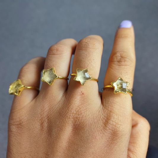 Natural Citrine Ring | Handmade Star-Shaped Jewelry, November Birthstone