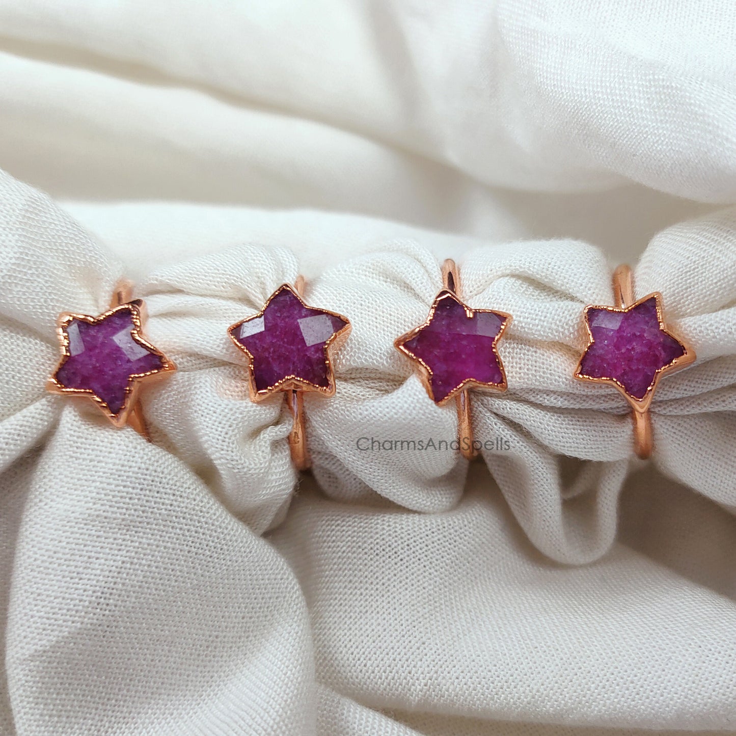 Pink Ruby Ring | Handmade Star Electroplated Gemstone Jewelry