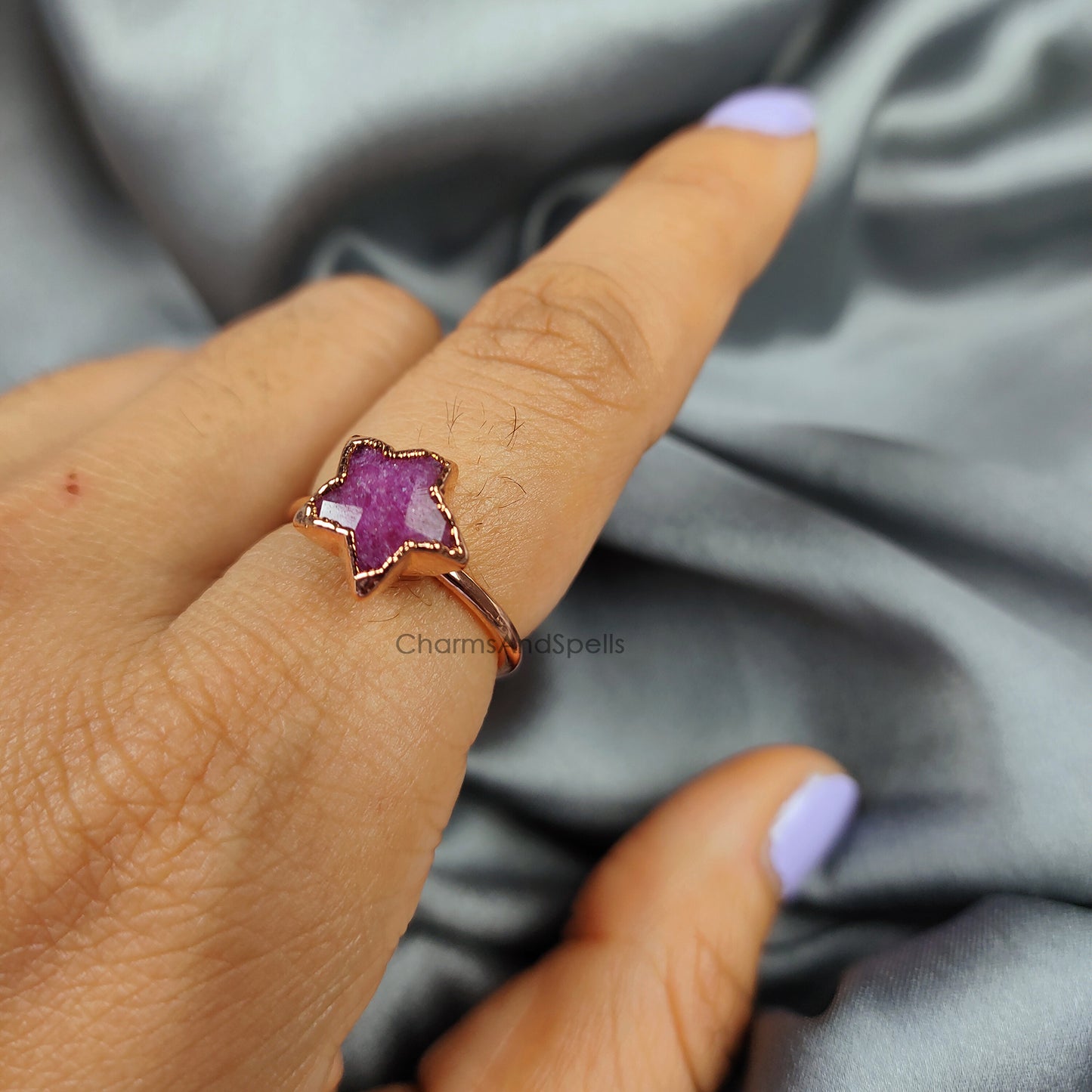 Pink Ruby Ring | Handmade Star Electroplated Gemstone Jewelry