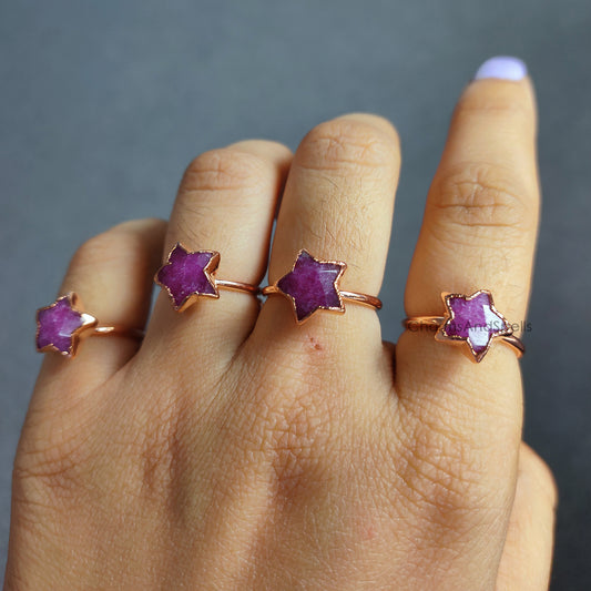 Pink Ruby Ring | Handmade Star Electroplated Gemstone Jewelry