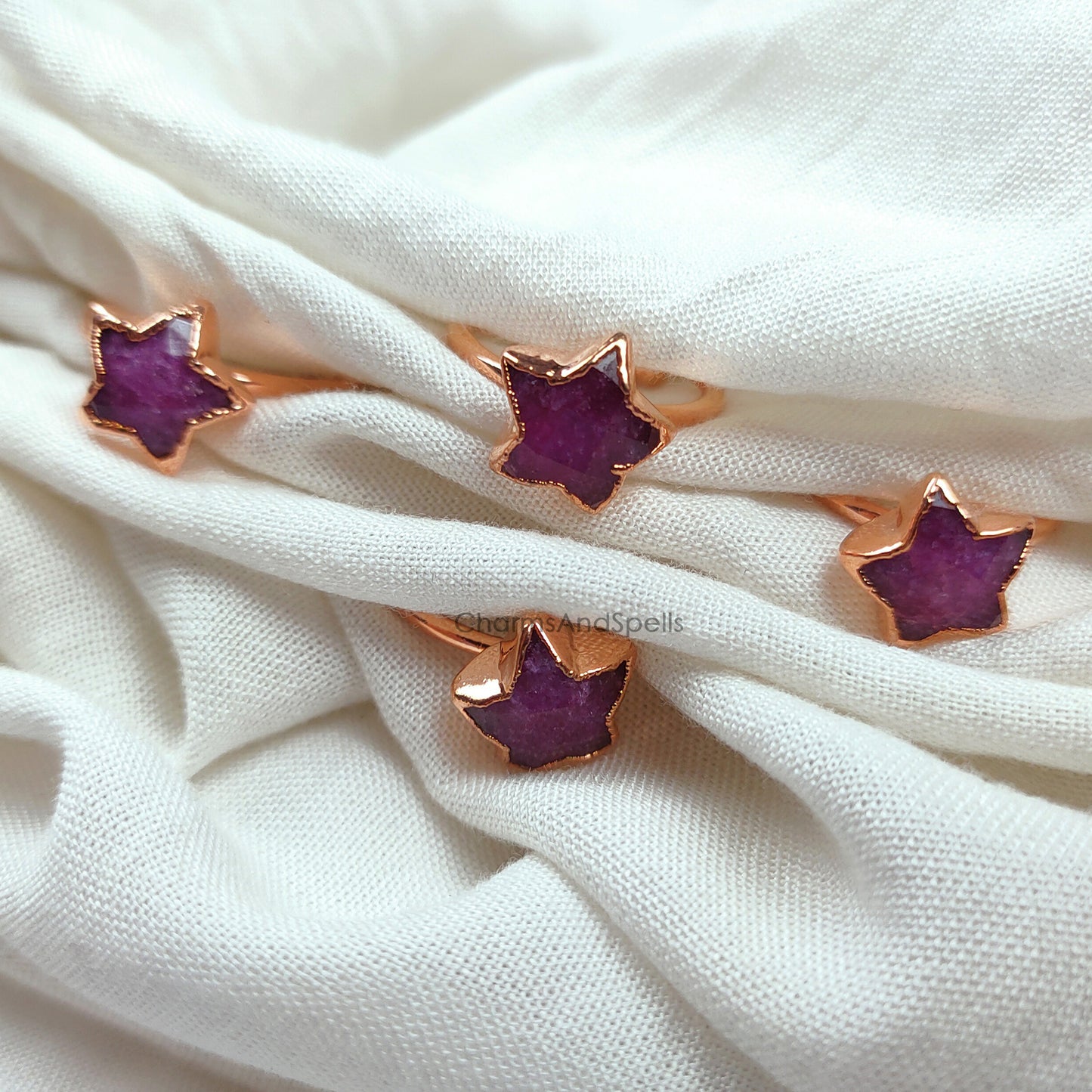 Pink Ruby Ring | Handmade Star Electroplated Gemstone Jewelry