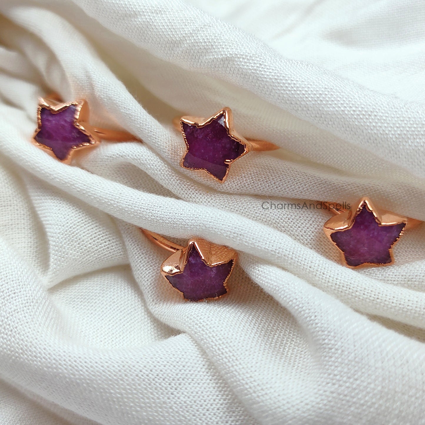 Pink Ruby Ring | Handmade Star Electroplated Gemstone Jewelry