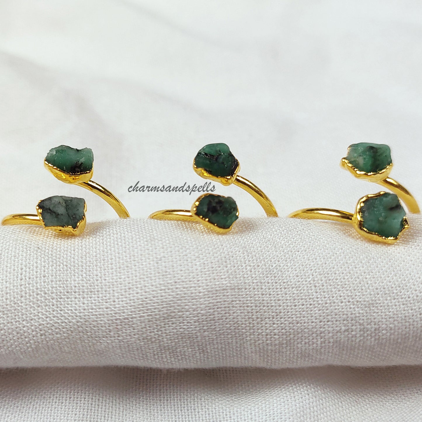 Raw Emerald Ring | Natural May Birthstone Green Gemstone Dainty Jewelry