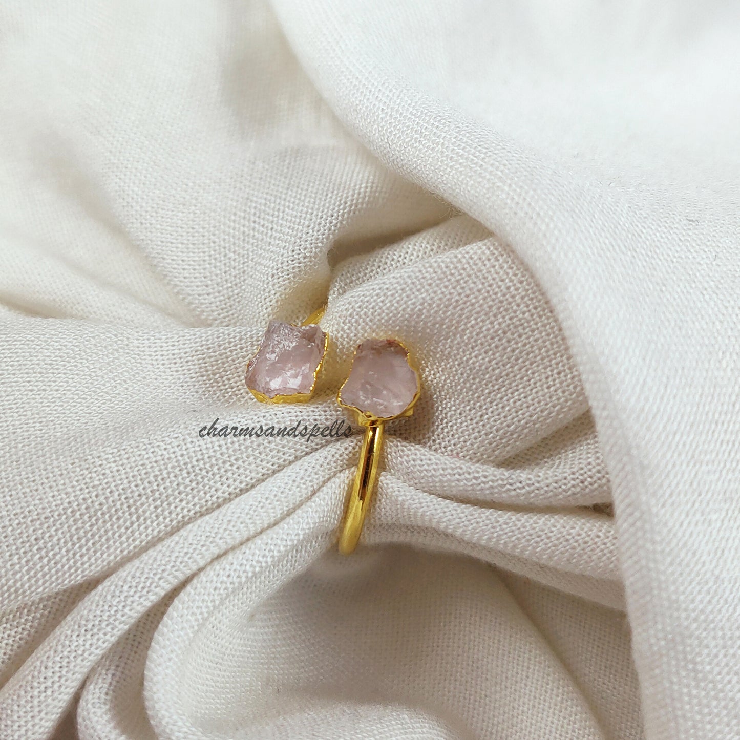 Raw Rose Quartz Ring | Healing Crystal Jewelry Pink Birthstone
