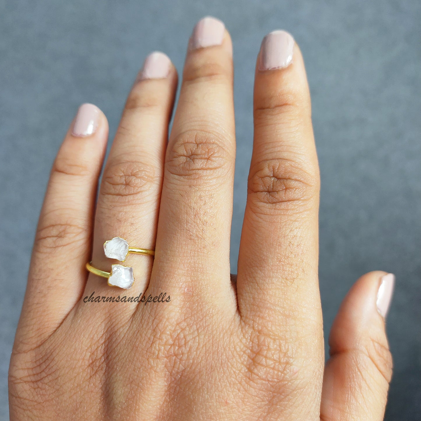 Raw Rose Quartz Ring | Healing Crystal Jewelry Pink Birthstone