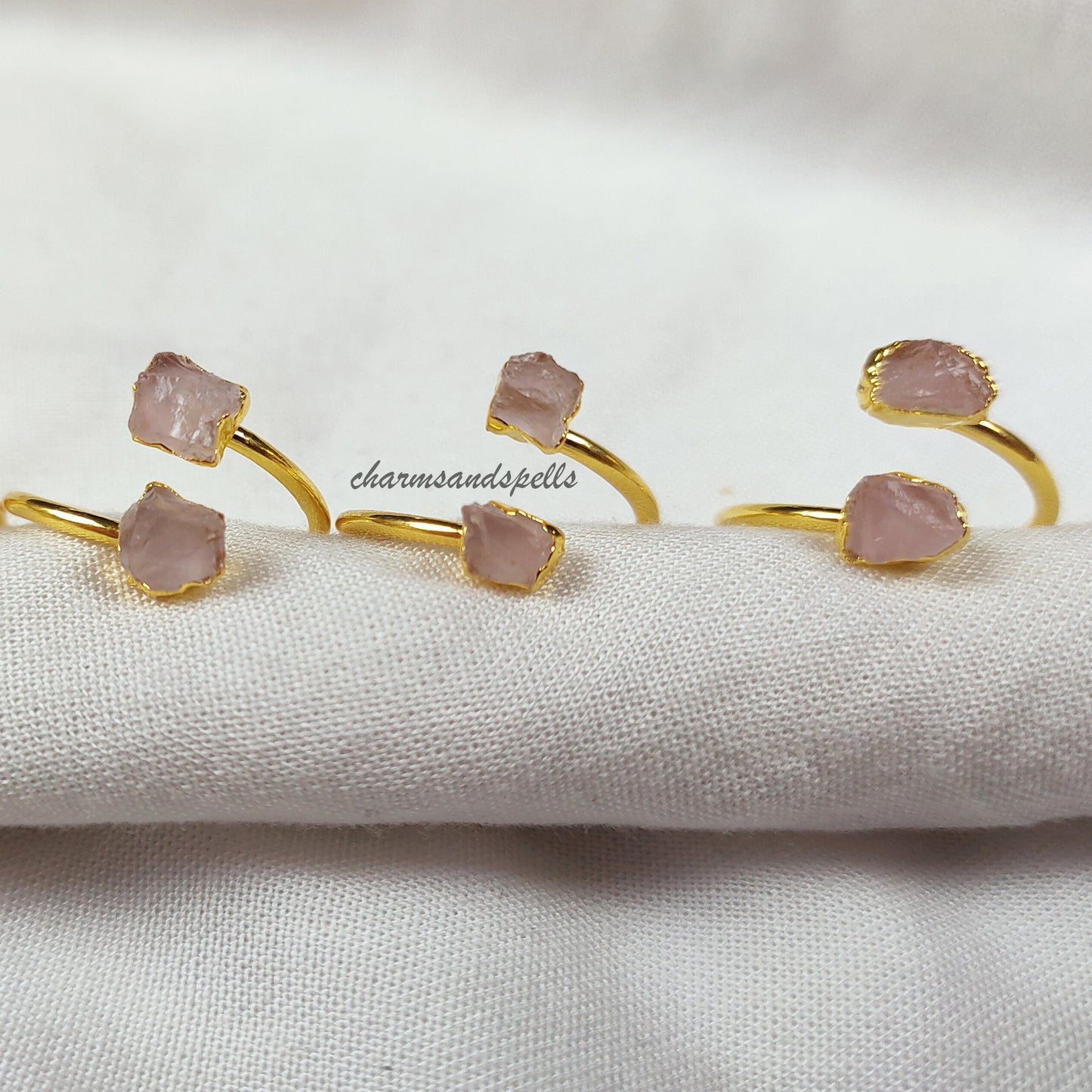 Raw Rose Quartz Ring | Healing Crystal Jewelry Pink Birthstone
