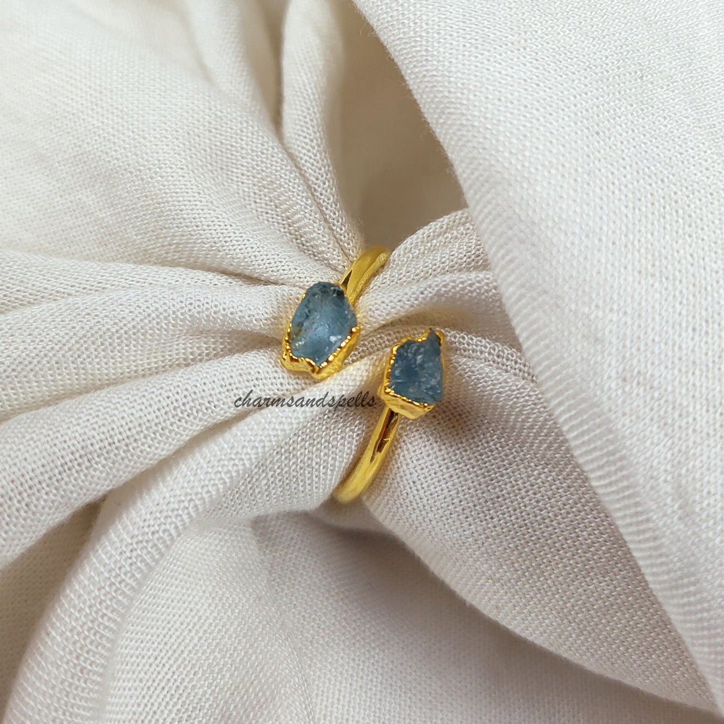 Dainty Raw Aquamarine Ring | March Birthstone, Boho Natural Crystal Jewelry