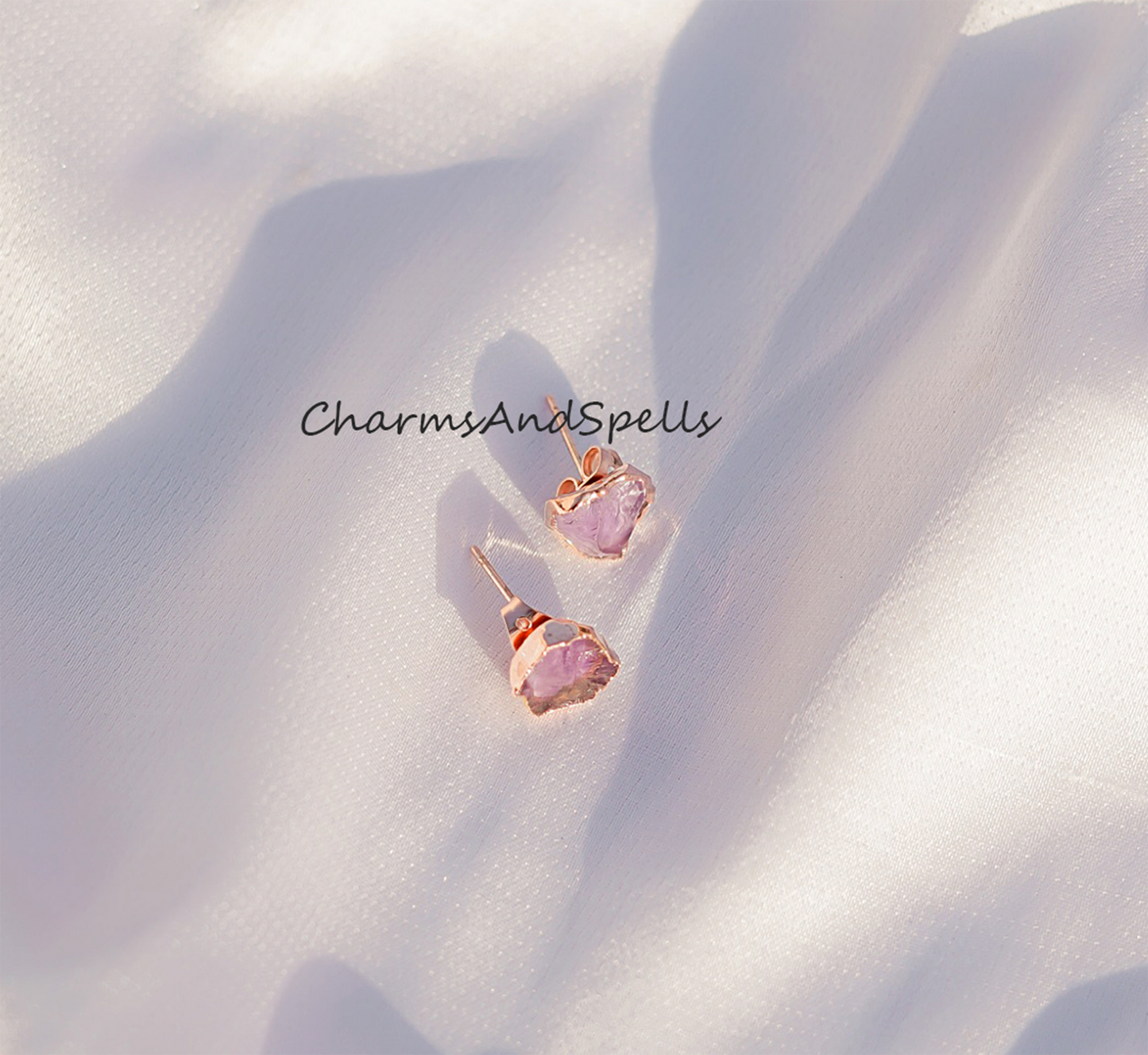 Tiny Amethyst Studs| 14K Gold Plated Earrings| Raw Purple Amethyst Stud Earrings