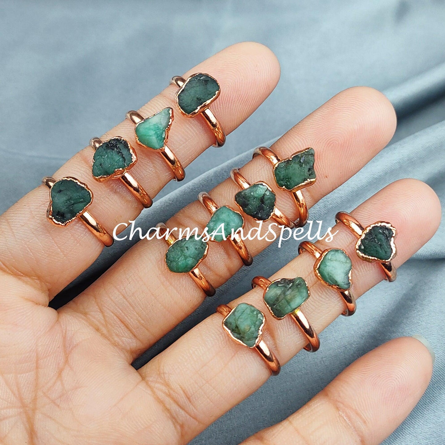 Raw Emerald Electroplated Ring| Handmade Gemstone Adjuatable Ring