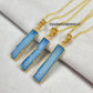 Blue Sugar Druzy Vertical Bar Necklace | Gold Plated Vintage Jewelry
