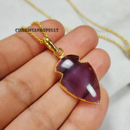 Purple Amethyst Arrowhead Necklace, Gold Plated Necklace, Handmade Jewelry, Unique Necklace, Amethyst Jewelry, Birthstone Necklace, Gifts
