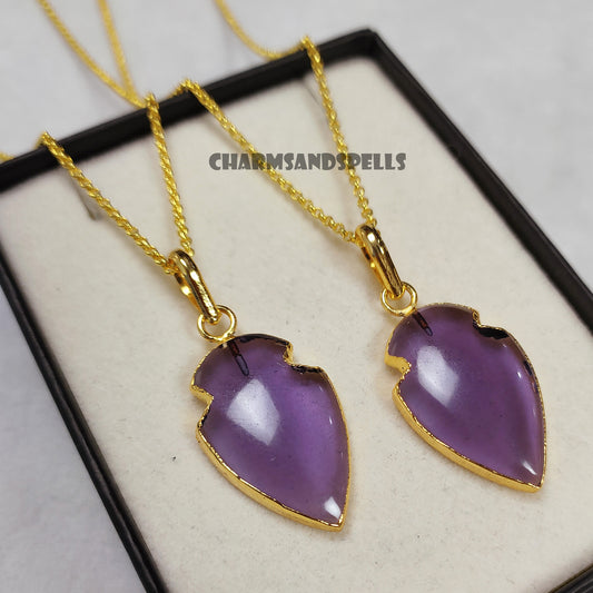 Purple Amethyst Arrowhead Necklace, Gold Plated Necklace, Handmade Jewelry, Unique Necklace, Amethyst Jewelry, Birthstone Necklace, Gifts