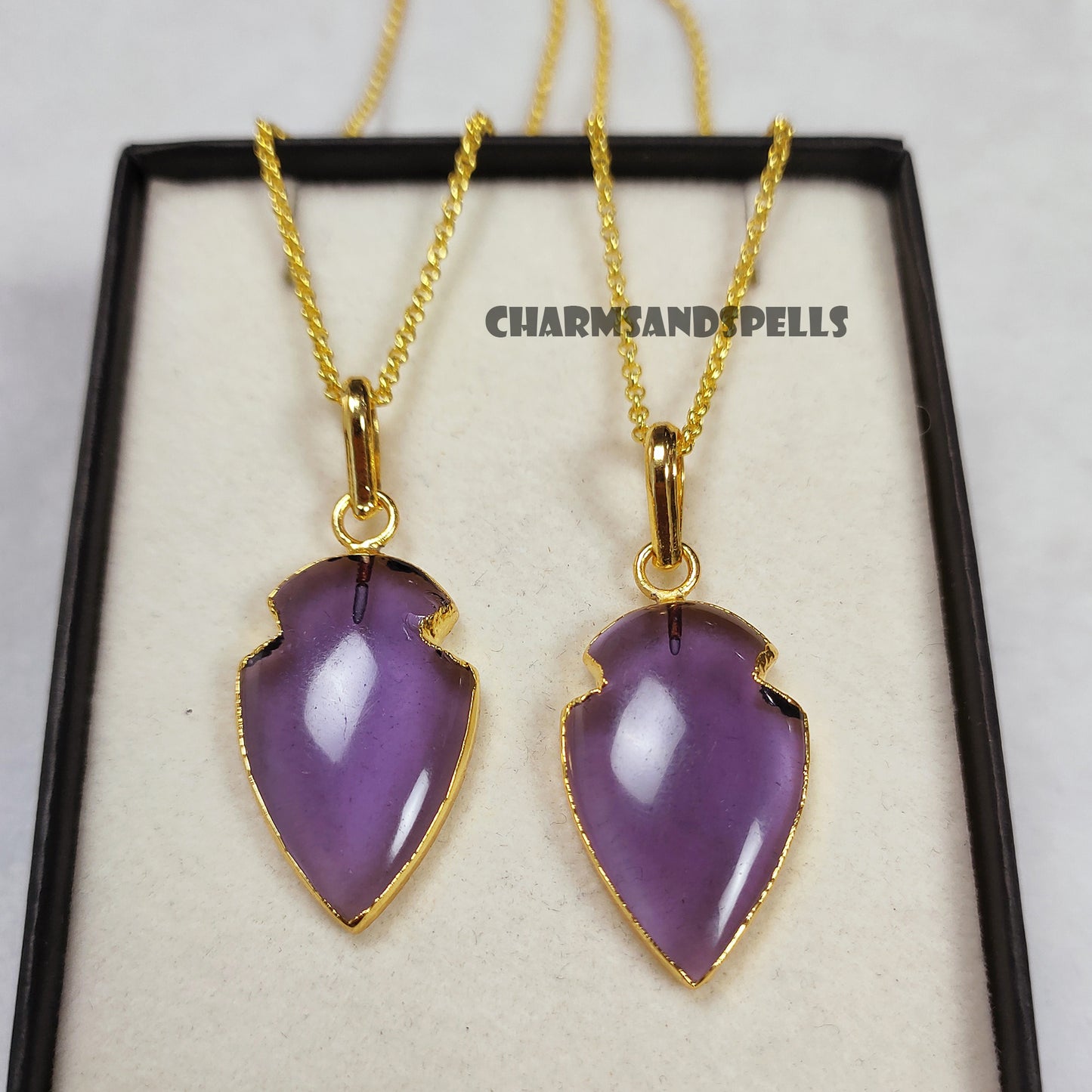 Purple Amethyst Arrowhead Necklace, Gold Plated Necklace, Handmade Jewelry, Unique Necklace, Amethyst Jewelry, Birthstone Necklace, Gifts