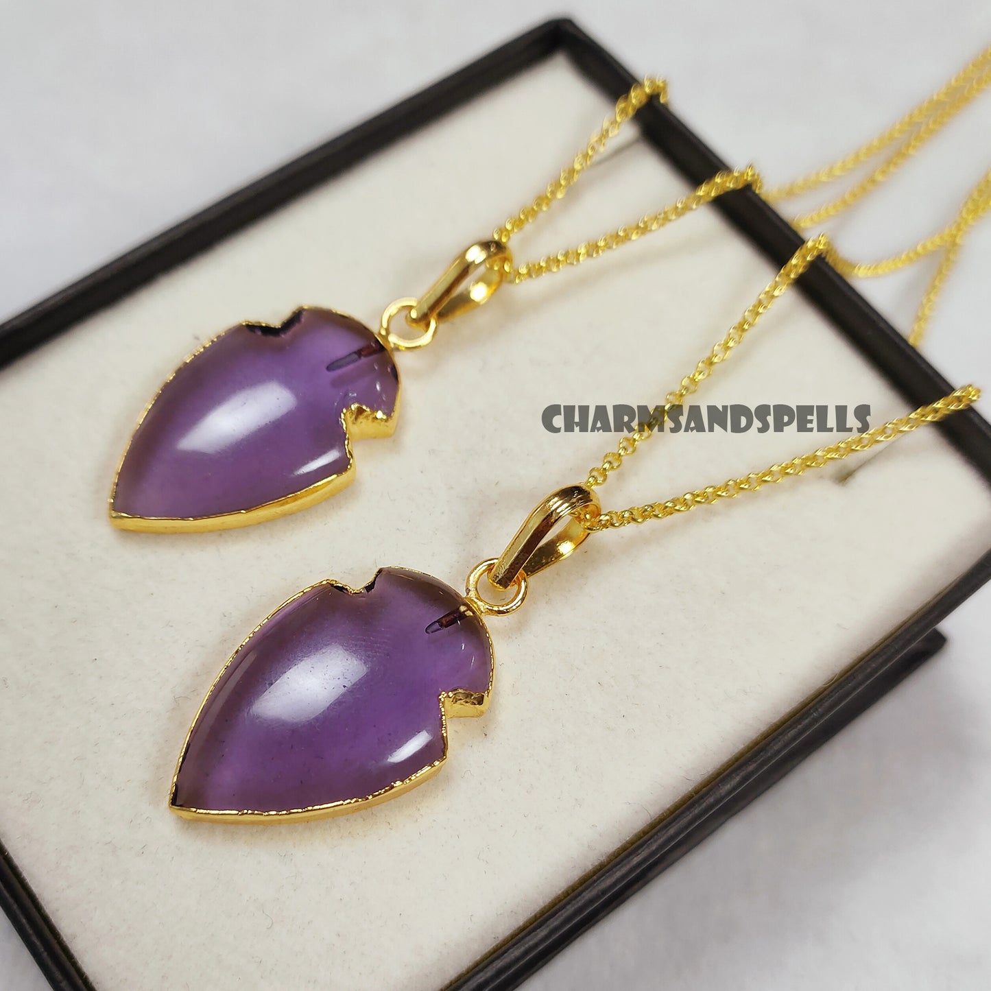 Purple Amethyst Arrowhead Necklace, Gold Plated Necklace, Handmade Jewelry, Unique Necklace, Amethyst Jewelry, Birthstone Necklace, Gifts