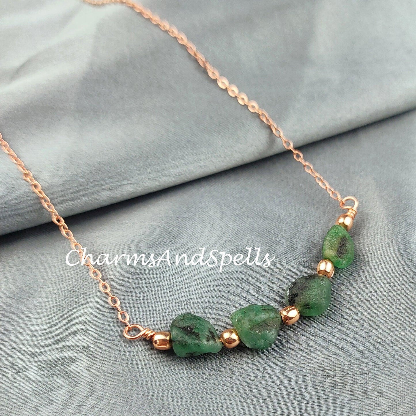 Raw Emerald Necklace| Rough Gemstone Crystal Jewelry| May Birthstone