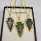 Raw Moss Agate Crystal Arrowhead Necklace | Handmade Healing Energy Jewelry