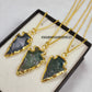 Raw Moss Agate Crystal Arrowhead Necklace | Handmade Healing Energy Jewelry