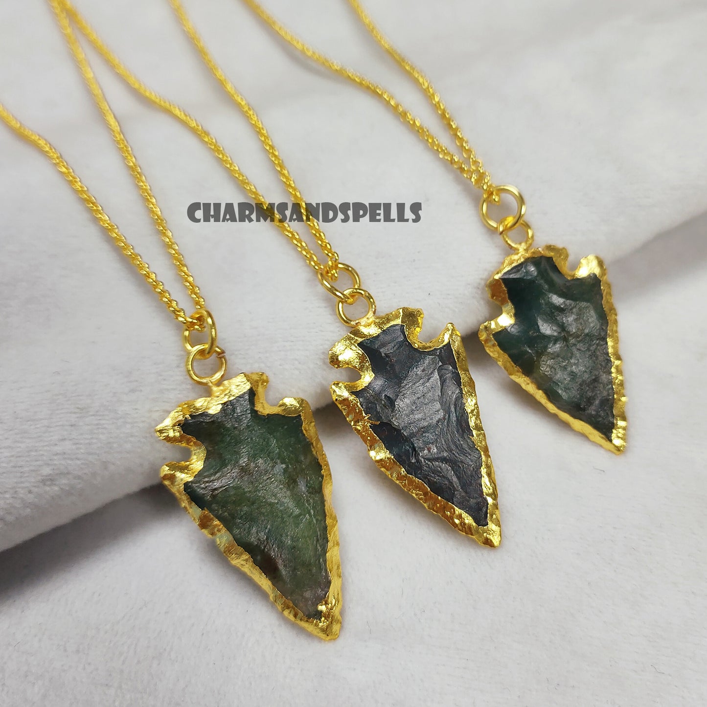 Raw Moss Agate Crystal Arrowhead Pendant Necklace, Handmade Crystal Arrowhead Necklace, Energy Protection Healing Stone, Gift For Man/ Women