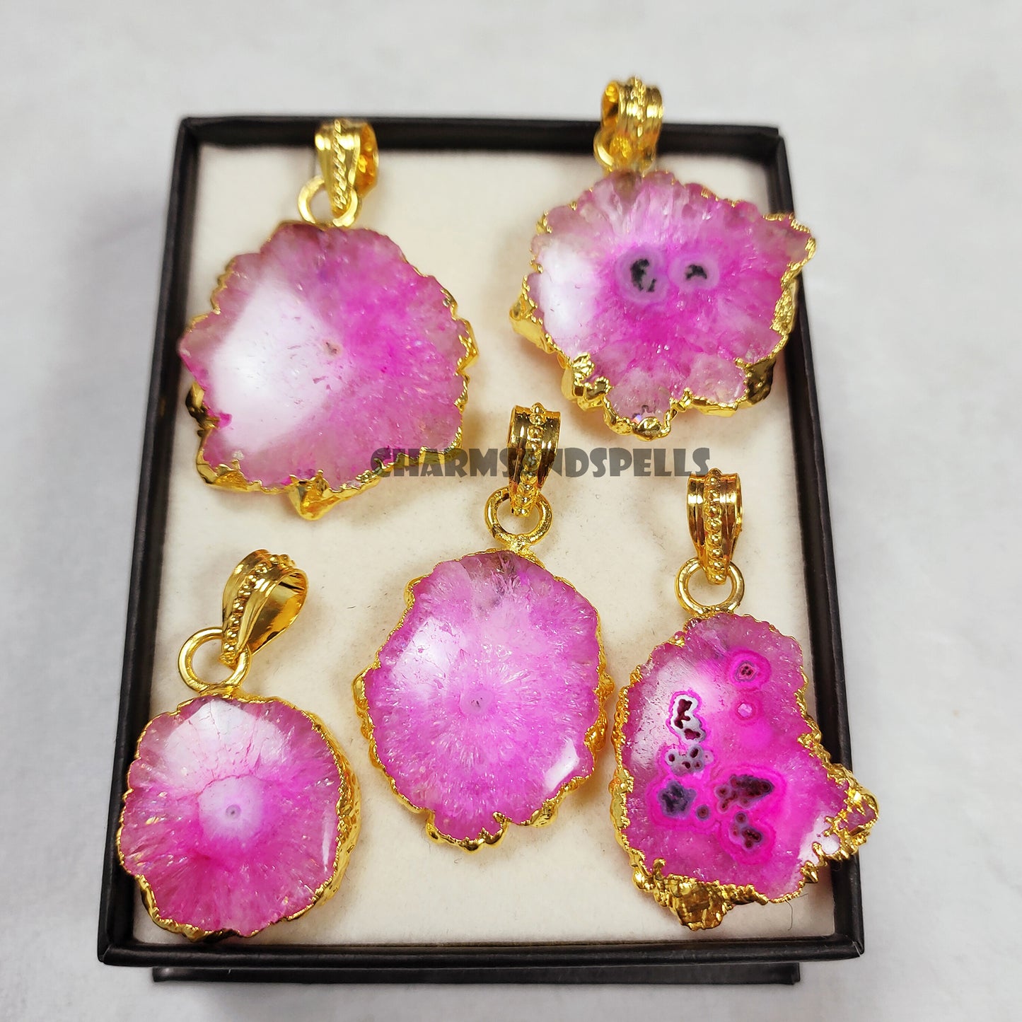 Natural Pink Solar Quartz Gemstone Necklace, Assorted Gold Plated Designer Necklace, Wholesale Pendant For Women, Assorted Crystal Necklace