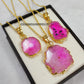 Natural Pink Solar Quartz Necklace | Gold Plated Designer Crystal Jewelry for Women