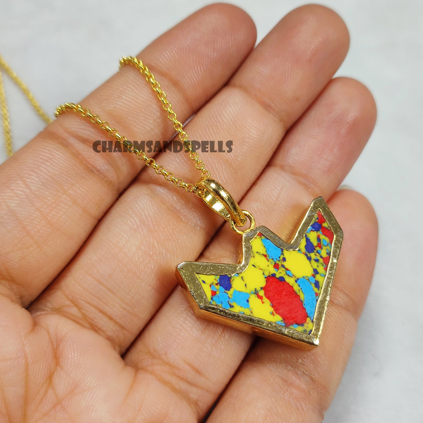 Mosaic Jasper Pendant Necklace, Autistic Jewelry, Unique Bohemian Pendant Necklace, Handmade Gemstone Jewelry, Gift For Her, Christmas Gift