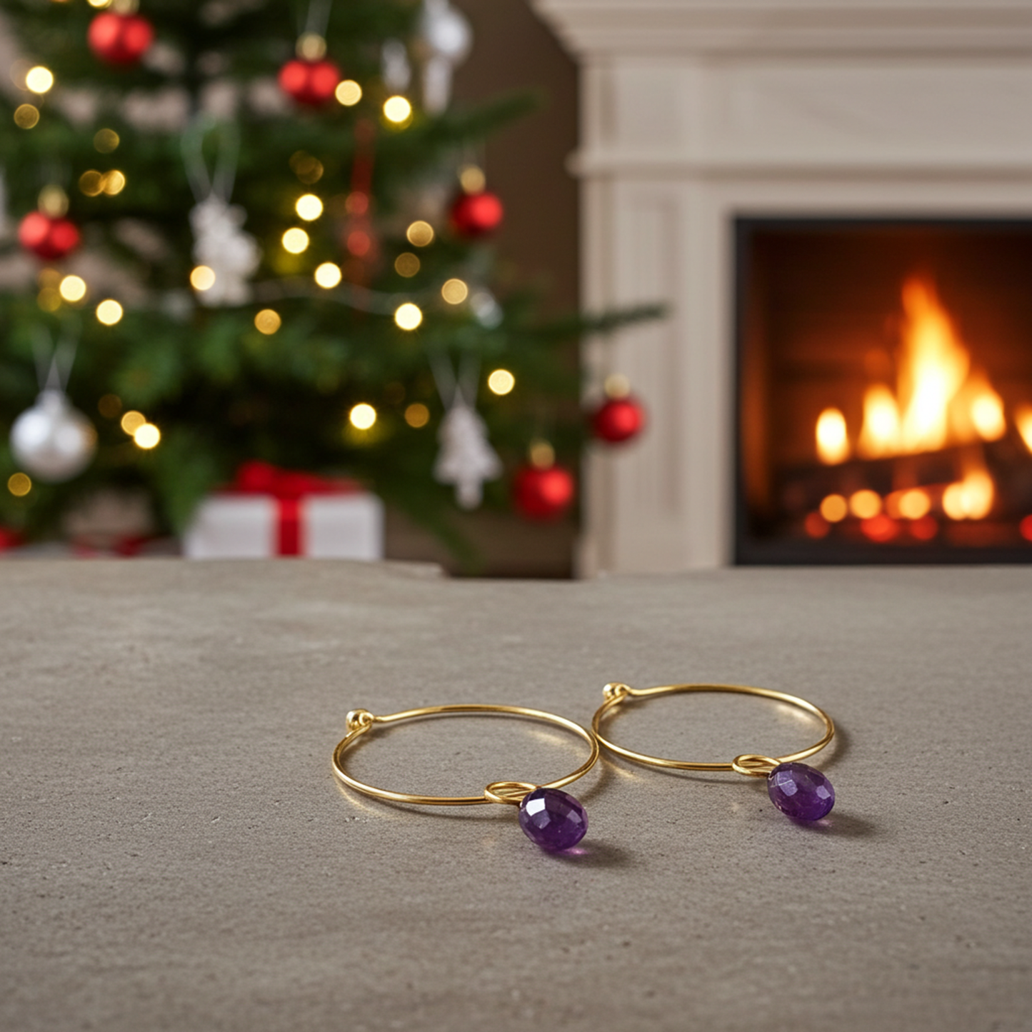 Dainty Amethyst Hoop Earrings