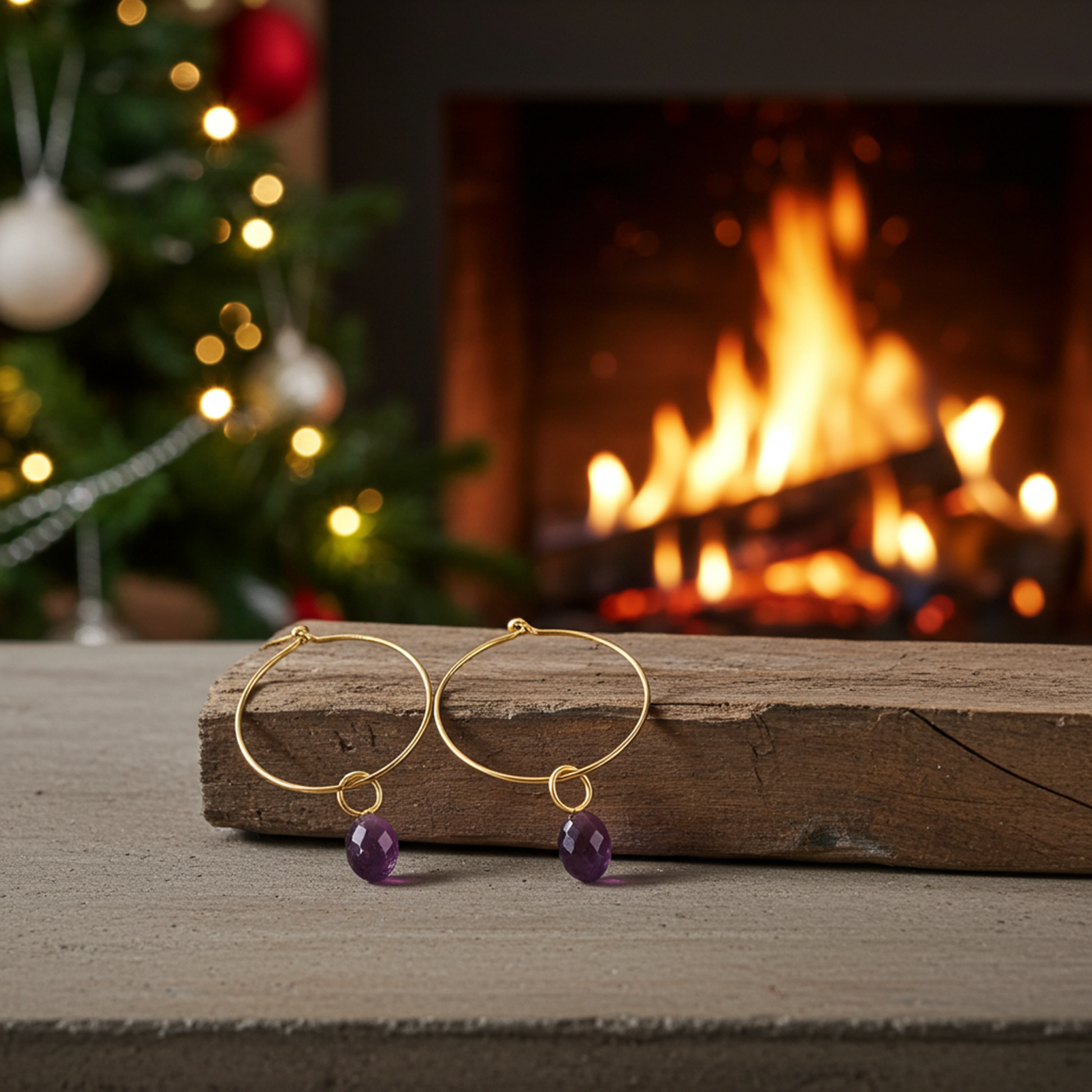 Dainty Amethyst Hoop Earrings