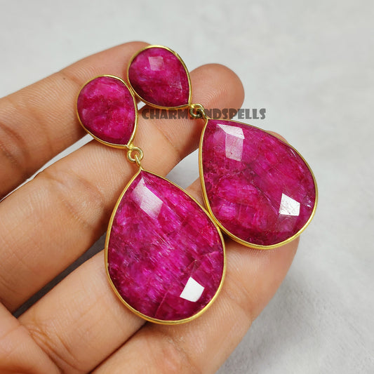 Stunning Pink Ruby Earrings, Vintage Look Dainty Earrings, Gemstone Dangle Earrings, Handmade Gemstone Jewelry, Gift For Her, Christmas Gift