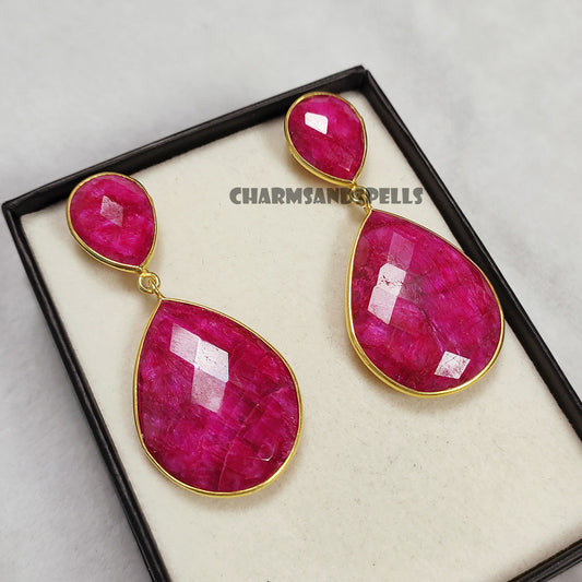 Stunning Pink Ruby Earrings, Vintage Look Dainty Earrings, Gemstone Dangle Earrings, Handmade Gemstone Jewelry, Gift For Her, Christmas Gift