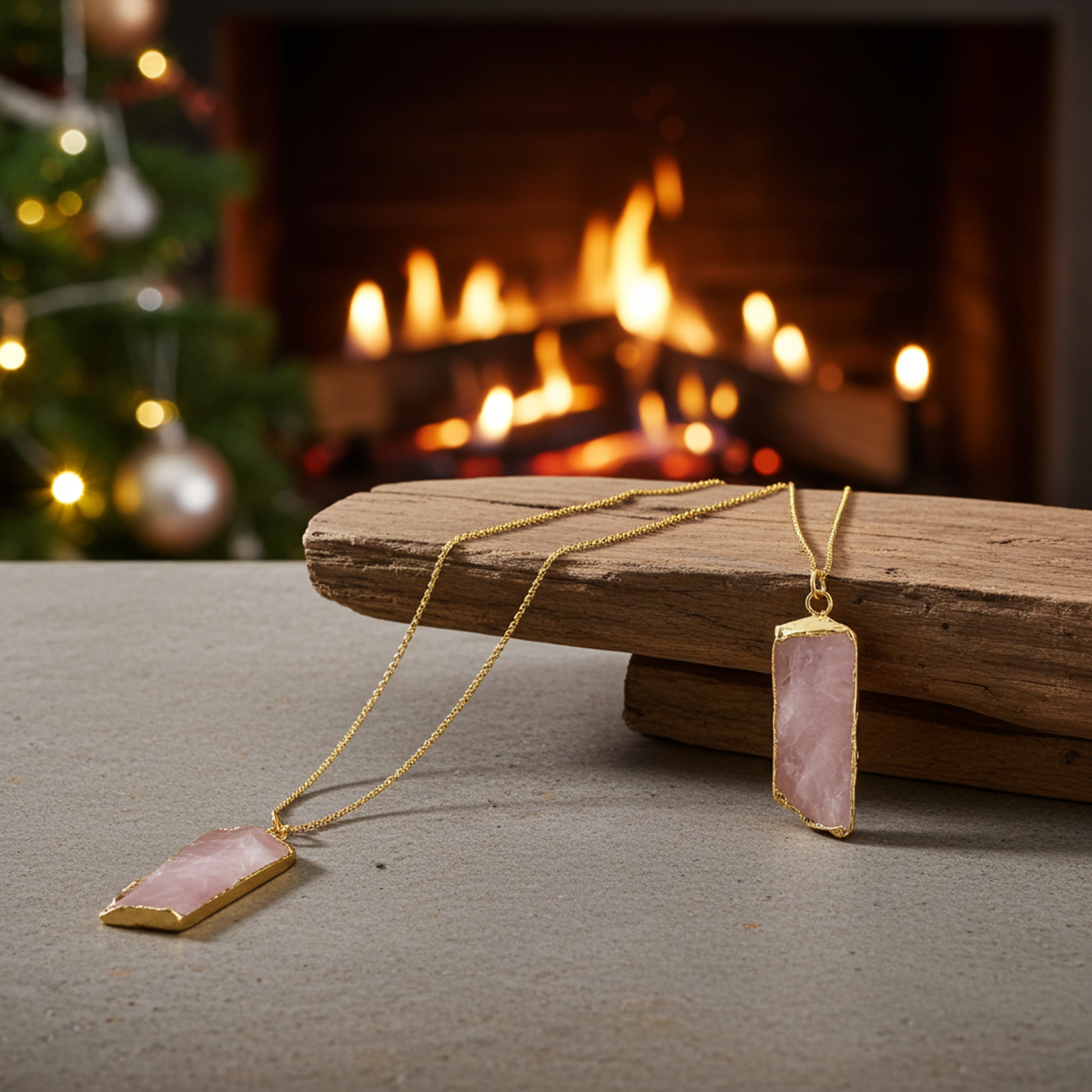 Raw Rose Quartz Crystal Necklace