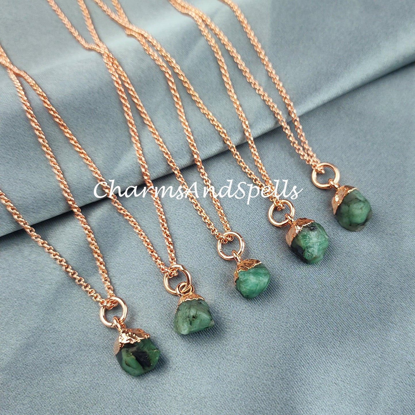 Raw Emerald Connector Pendant Necklace| Rough Gemstone Necklace