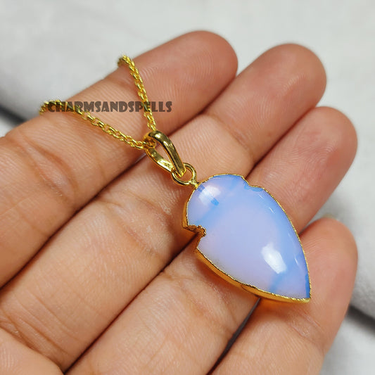 Genuine Opalite Arrowhead Pendant Necklace, Opalite Pendant, Gemstone Pendant With Chain, Birthday Gift, Gift For Her, Unique Gift, Gifts